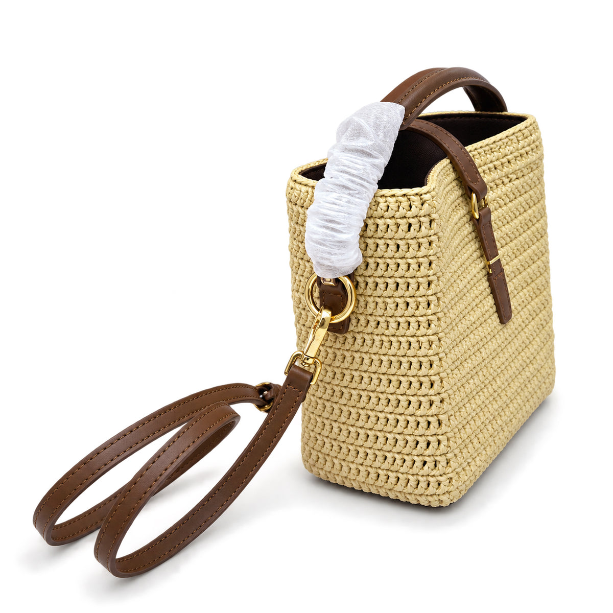 YSL Saint Laurent Suzanne Bucket Bag in Natural Raffia and Tan Leather