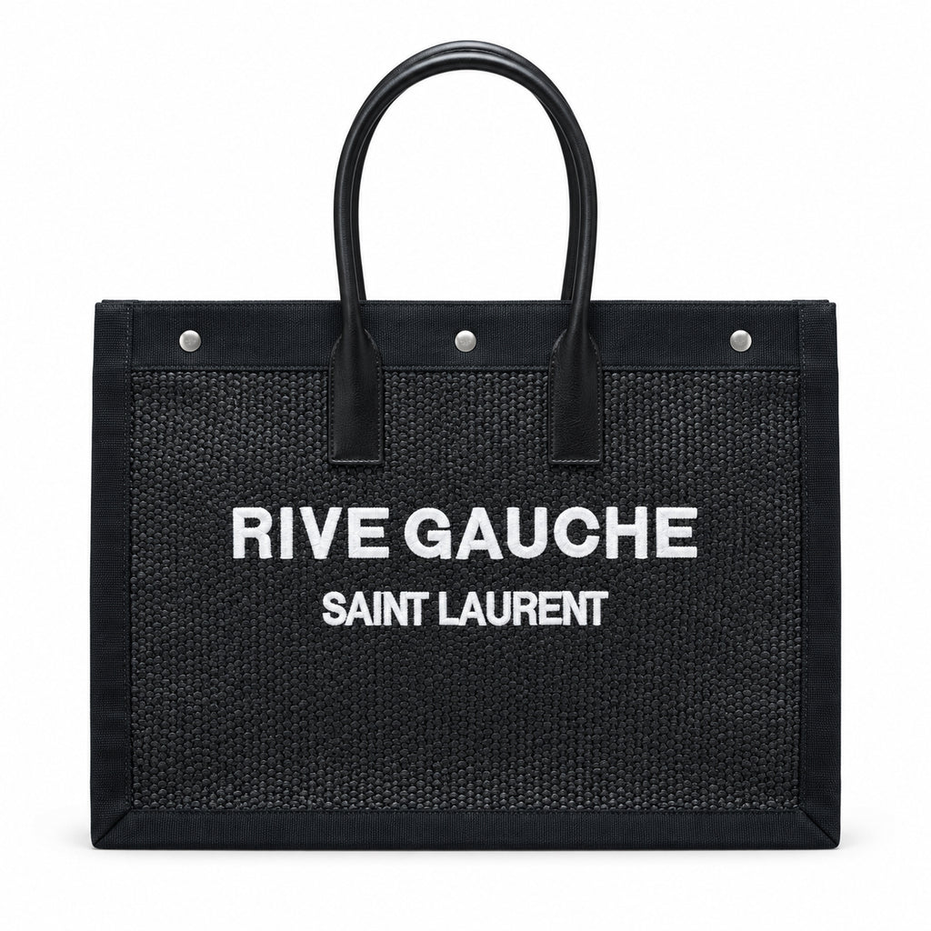 Saint Laurent Rive Gauche Large Tote Bag in Black Canvas and Leather