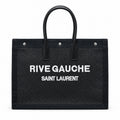 Saint Laurent Rive Gauche Large Tote Bag in Black Canvas and Leather