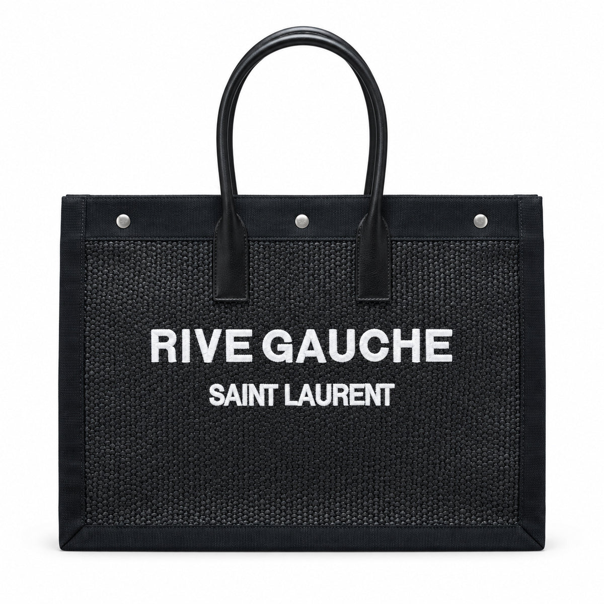 Saint Laurent Rive Gauche Large Tote Bag in Black Canvas and Leather