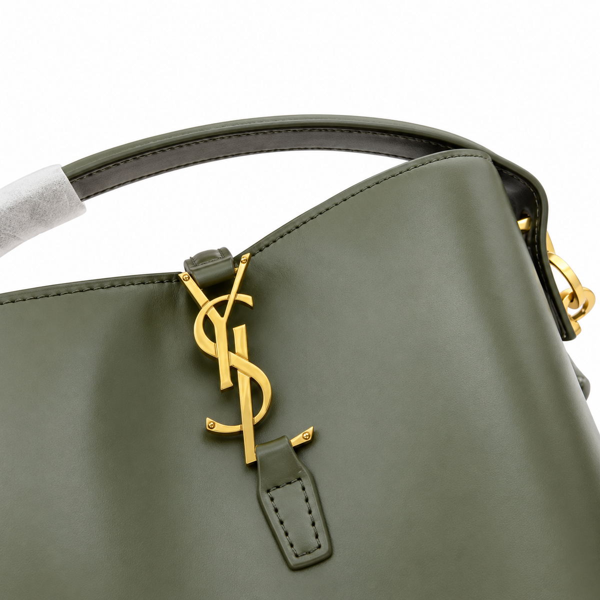 YSL Saint Laurent Le Petit Suzanne Bucket Bag in Khaki Smooth Leather