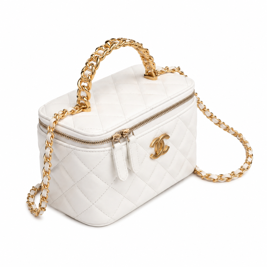 Chanel White Quilted Lambskin Vanity Box Bag | Gold CC Chain Handle