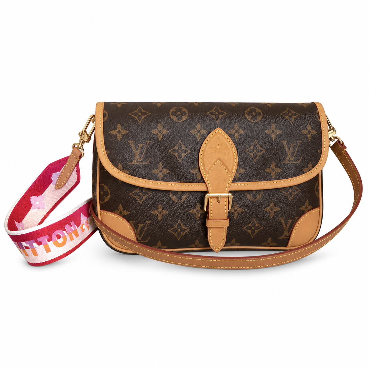 Louis Vuitton Diane Monogram Canvas Flap Bag Pink Floral Strap