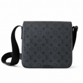 Louis Vuitton District MM black Monogram Shadow calfskin messenger bag with matte black hardware and adjustable strap