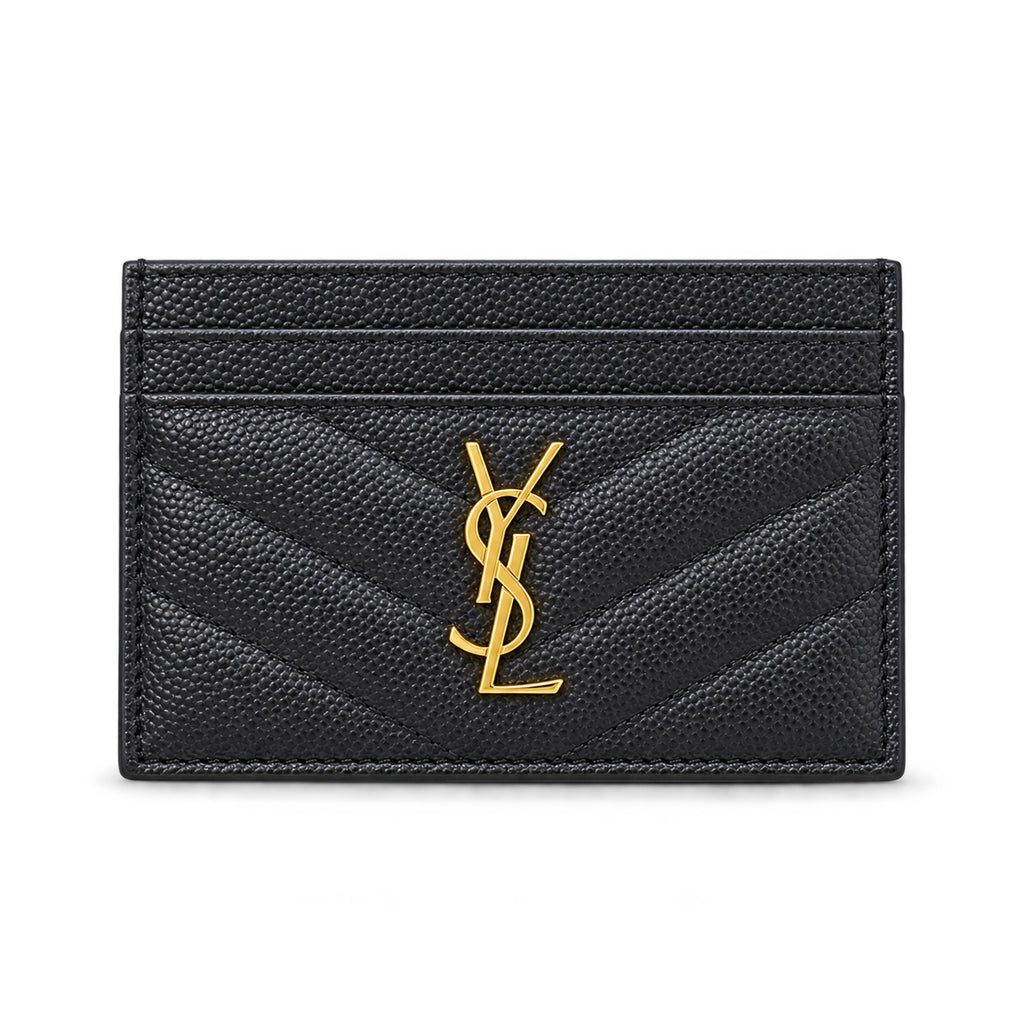 YSL Cassandre Card Holder – Black Grain Gold