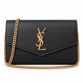 Saint Laurent Uptown Chain Wallet – Black Grained Gold