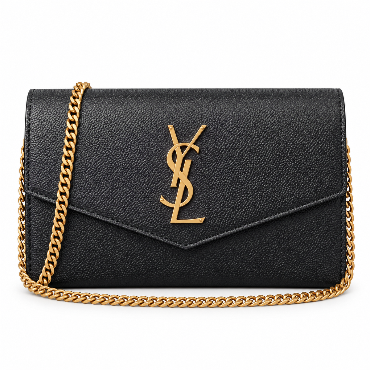 Saint Laurent Uptown Chain Wallet – Black Grained Gold