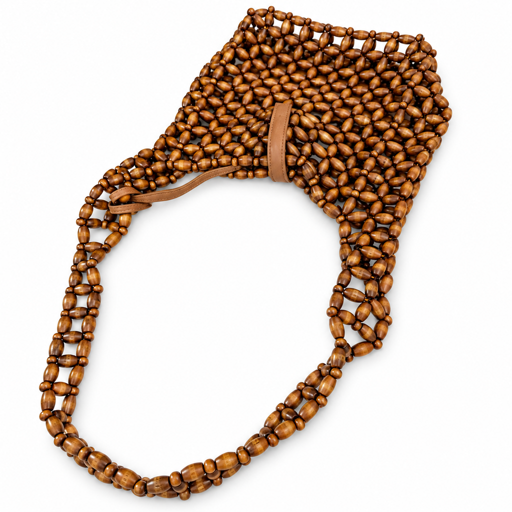 YSL Cassandre Beaded Wood Hobo Shoulder Bag Tan
