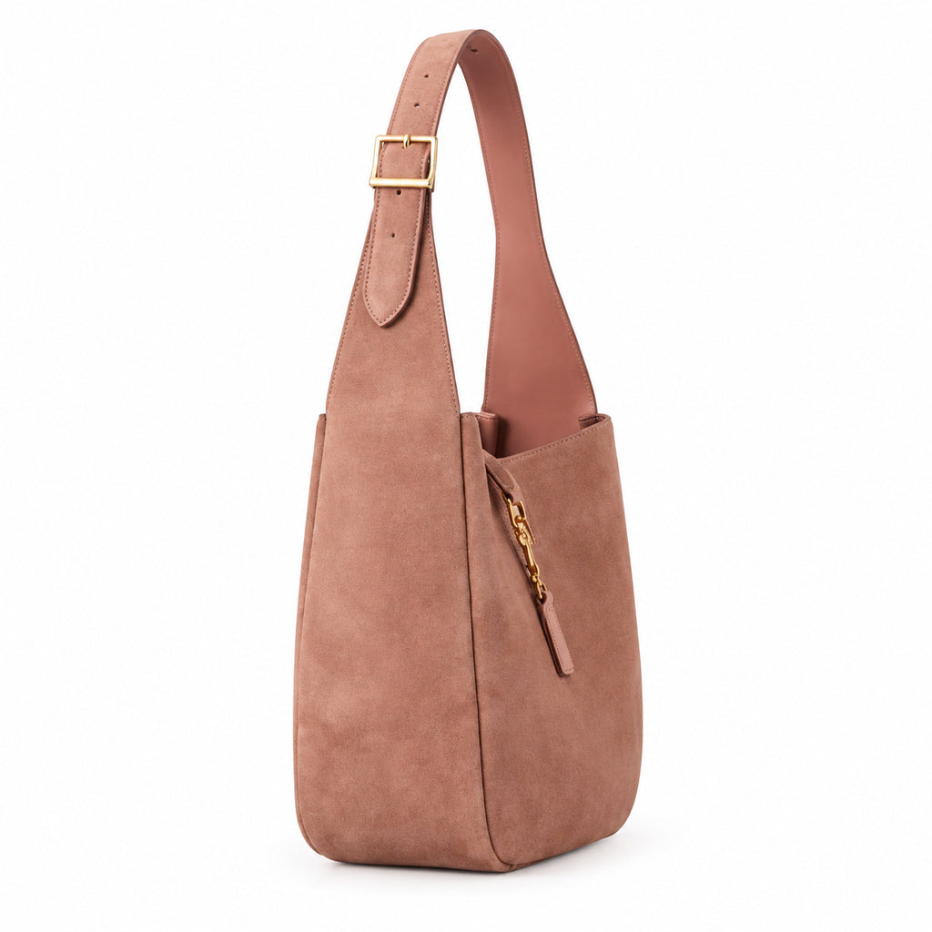 Saint Laurent YSL Le 5 à 7 Hobo – Rose Suede Gold