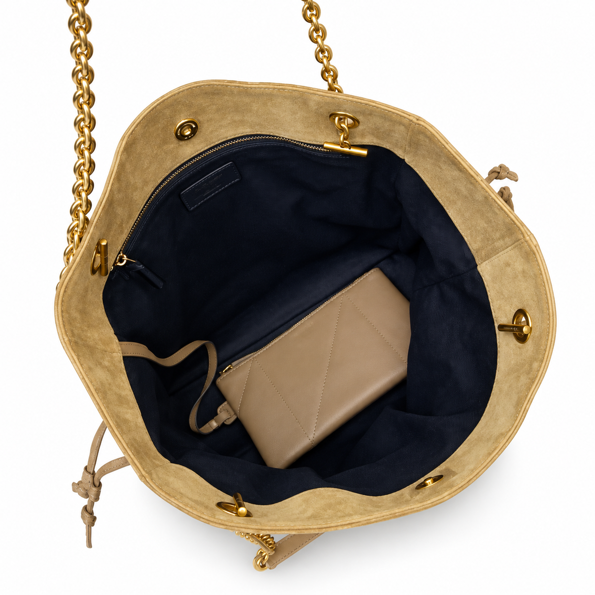 YSL Saint Laurent Bougeoir Drawstring Tote in Sand Quilted Suede