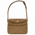 Chanel Quilted Suede CC Turn-Lock Flap Bag Khaki 30×25×7cm