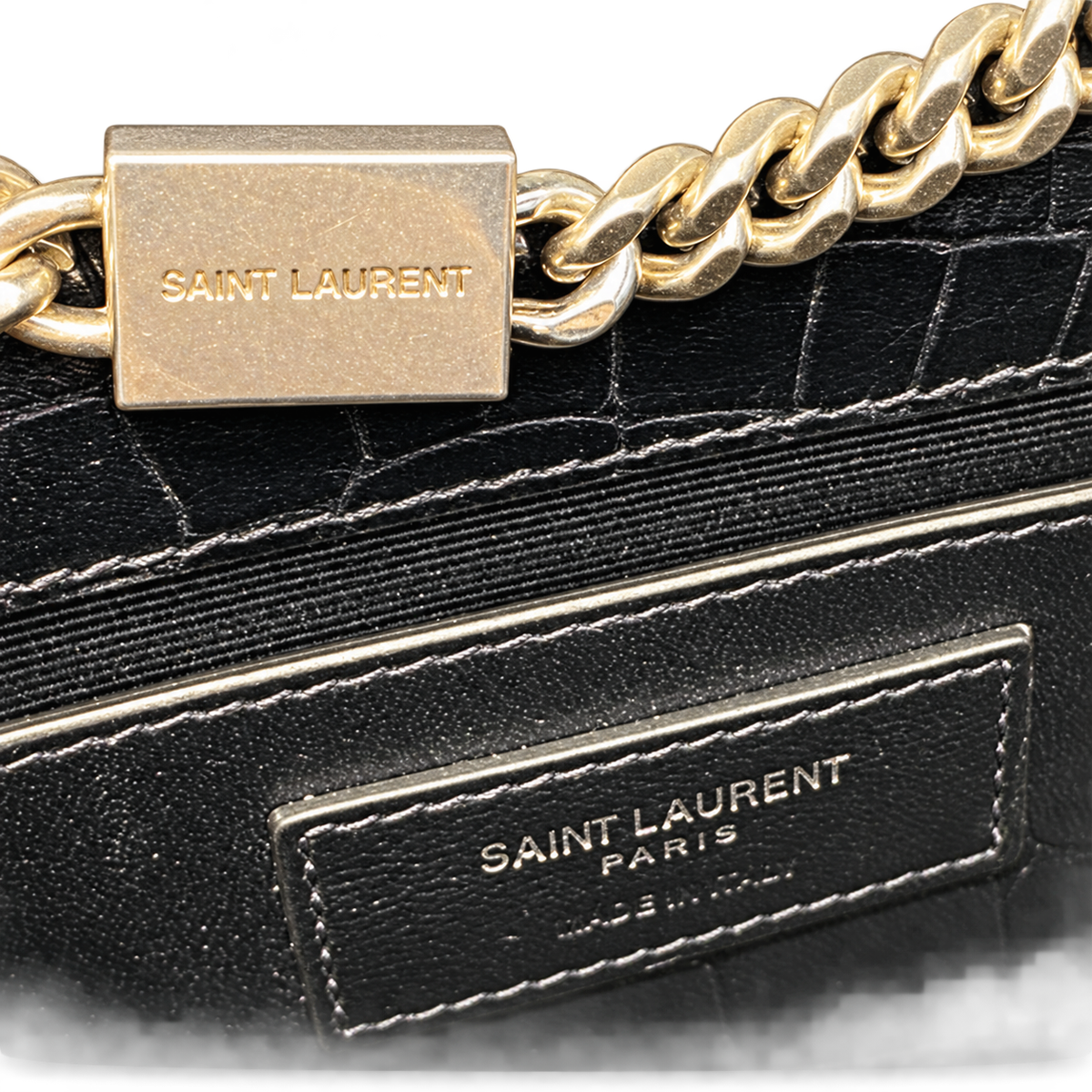 Saint Laurent YSL Kate Medium – Black Croc Gold Tassel