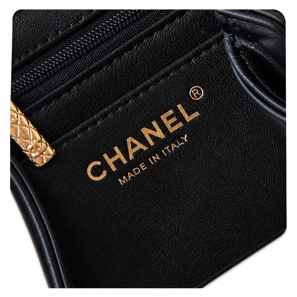 Chanel Caviar Top Handle Mini Flap Bag | CC Turn-Lock Gold Chain Black — 13x18cm