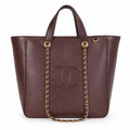 Chanel Burgundy Caviar Leather Large Quilted Shopper Tote | Embossed CC Logo & Gold Chain
