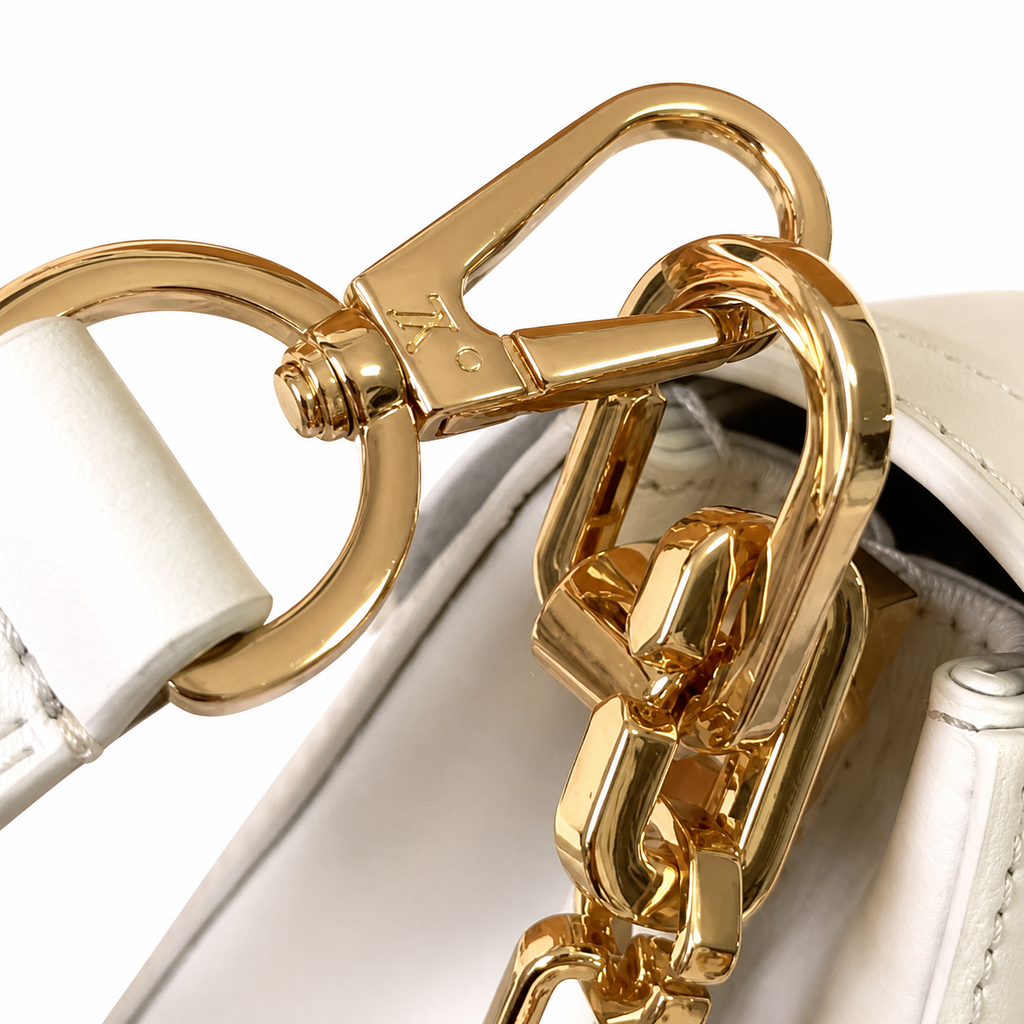 Louis Vuitton Dauphine MM White Smooth Leather Gold Chain Bag