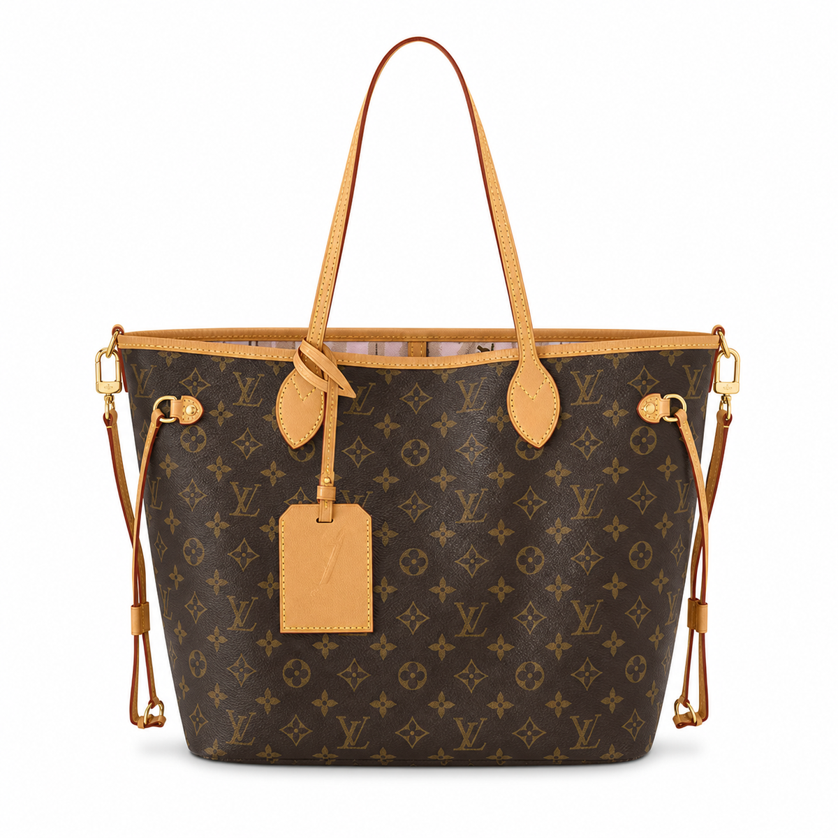 Louis Vuitton Neverfull MM Monogram Canvas Tote Bag with Vachetta Leather & Gold Hardware