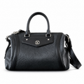 Louis Vuitton Black Leather Boston Bag with Shoulder Strap - Front View