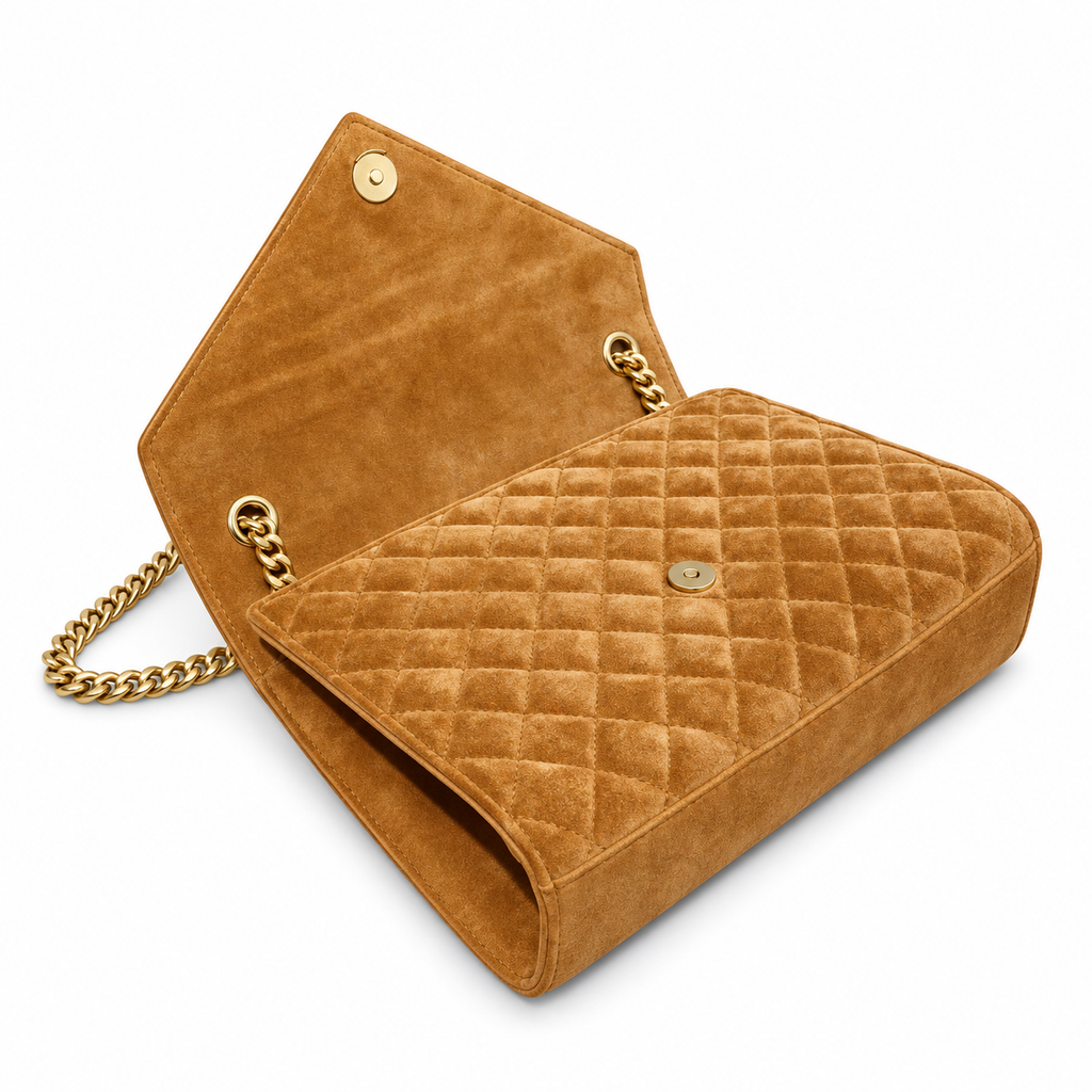 Saint Laurent YSL Envelope Medium – Ginger Suede Gold