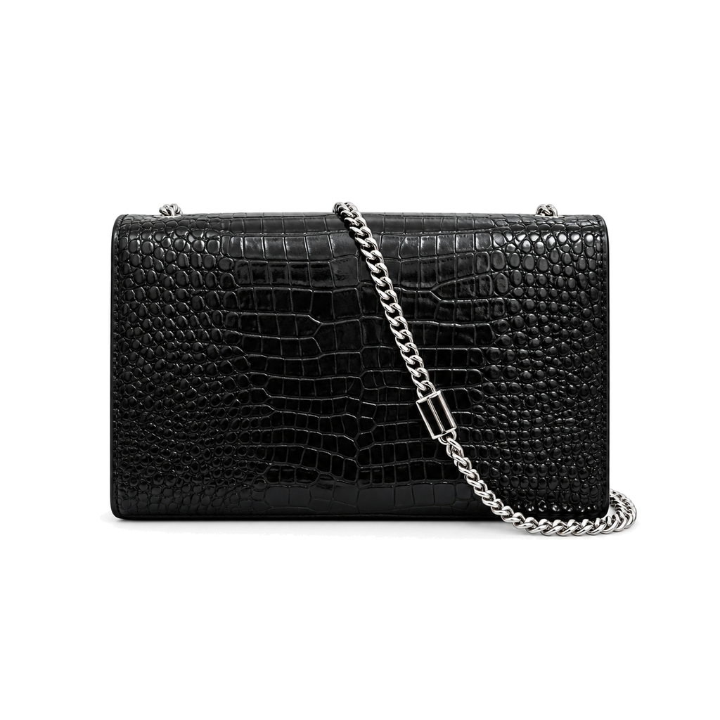 Saint Laurent YSL Kate Tassel Chain Bag – Black Croc Silver