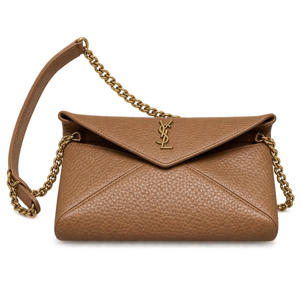 YSL Saint Laurent Gaby Envelope Bag in Tan Grained Leather