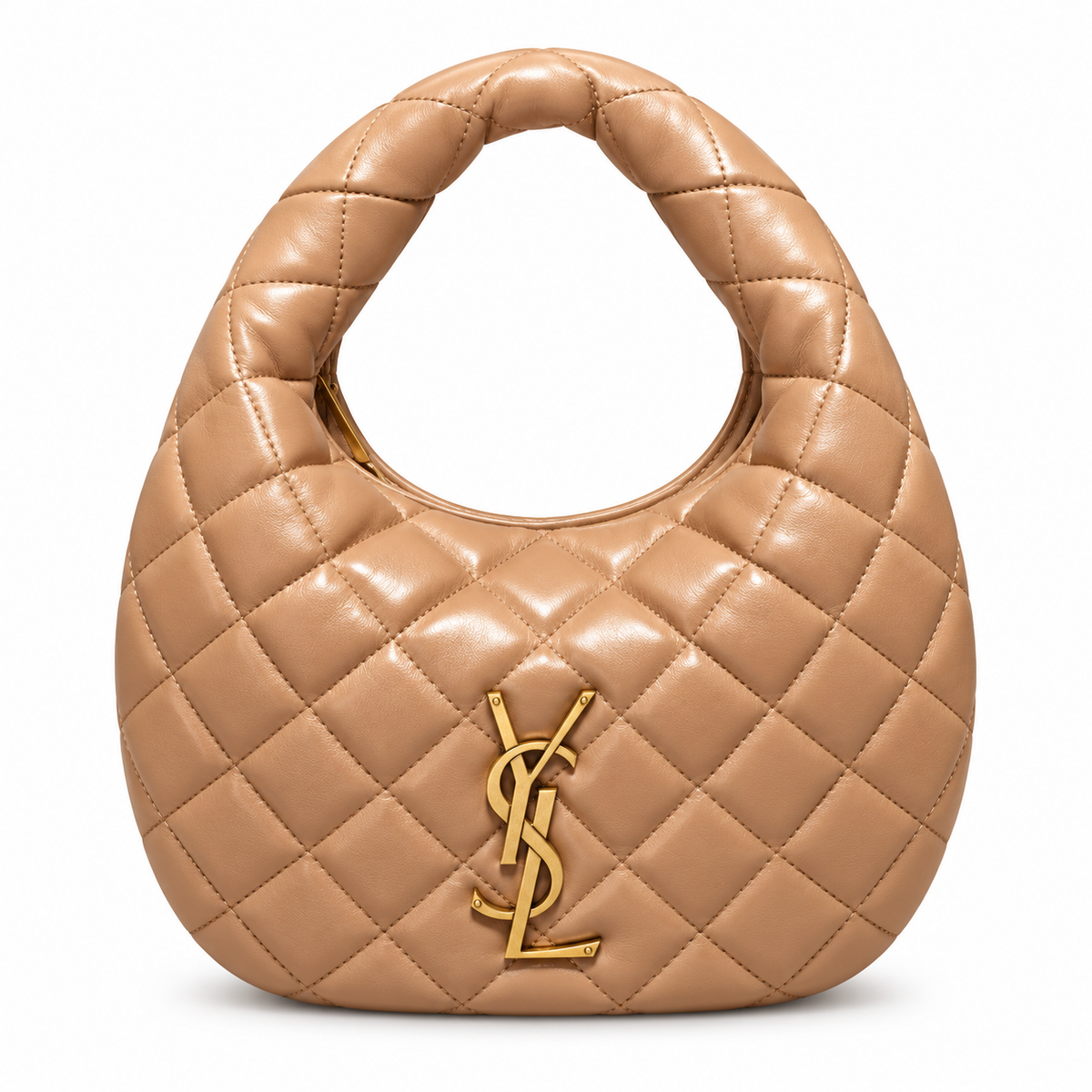 YSL Saint Laurent Quilted Leather Hobo Bag Camel
