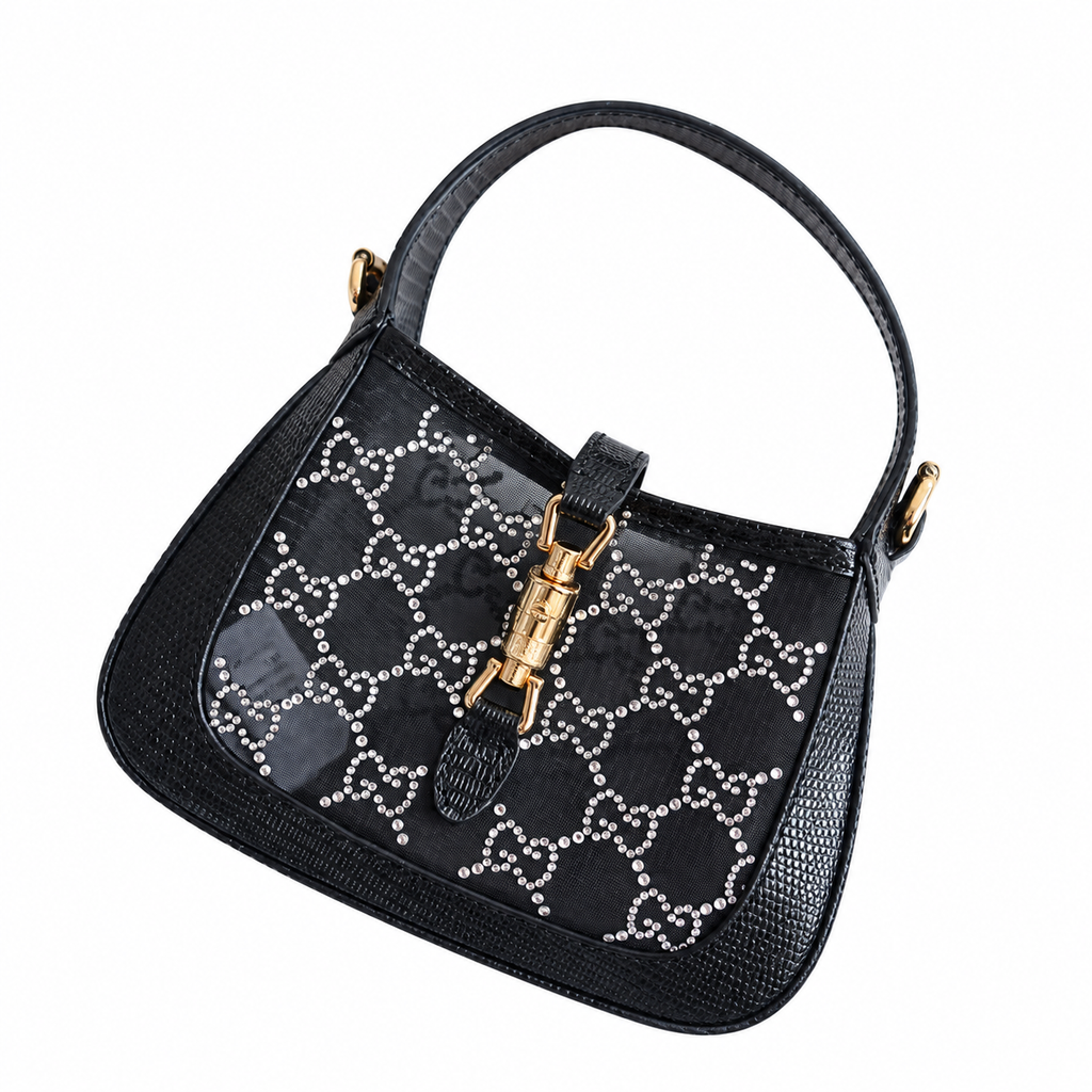Gucci Jackie 1961 Mini Hobo in Crystal-Embellished Black GG Canvas