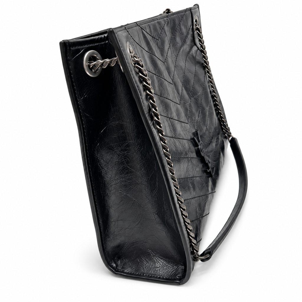YSL Saint Laurent Niki Shopping Tote Black Crinkled