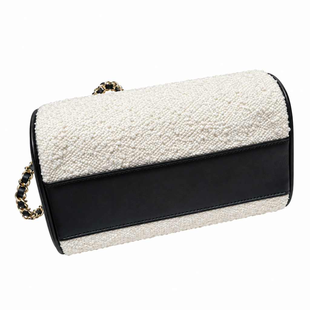 Chanel Tweed Camera Bag White Black Silver CC 18.5cm