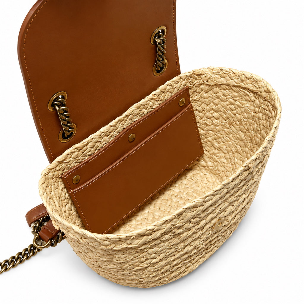 Saint Laurent Nino Raffia Basket Bag in Natural Tan