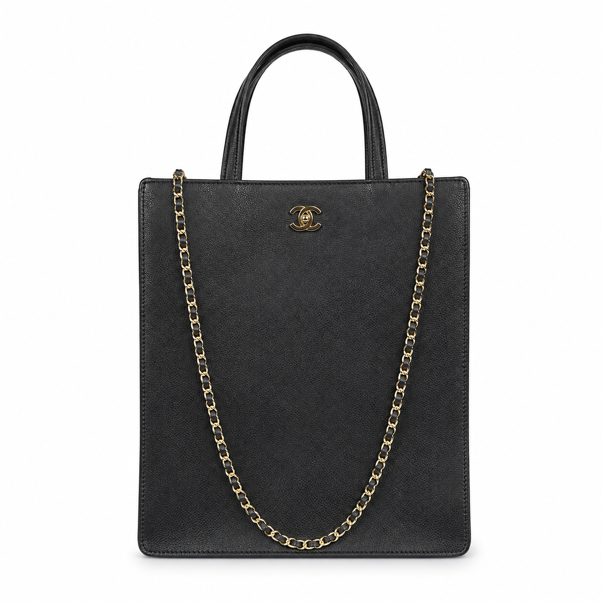 Chanel Black Smooth Leather Large Shopper Tote | Dual Handles & Gold CC Chain