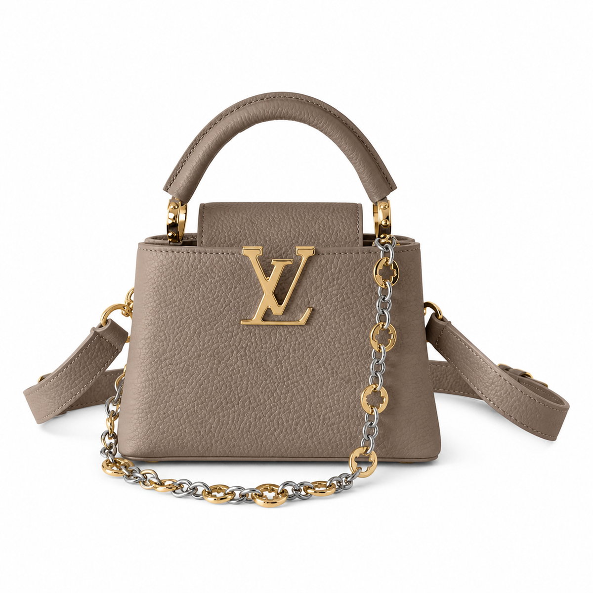 Louis Vuitton Capucines Mini – Taupe Taurillon Chain Bag