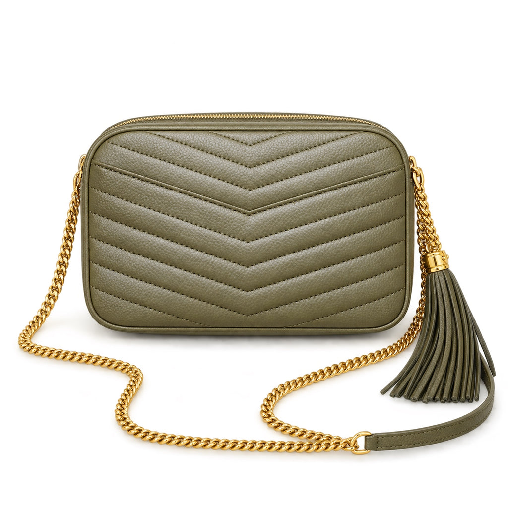YSL Saint Laurent Lou Camera Bag in Khaki Matelassé Leather