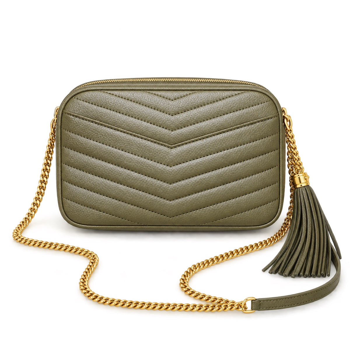YSL Saint Laurent Lou Camera Bag in Khaki Matelassé Leather