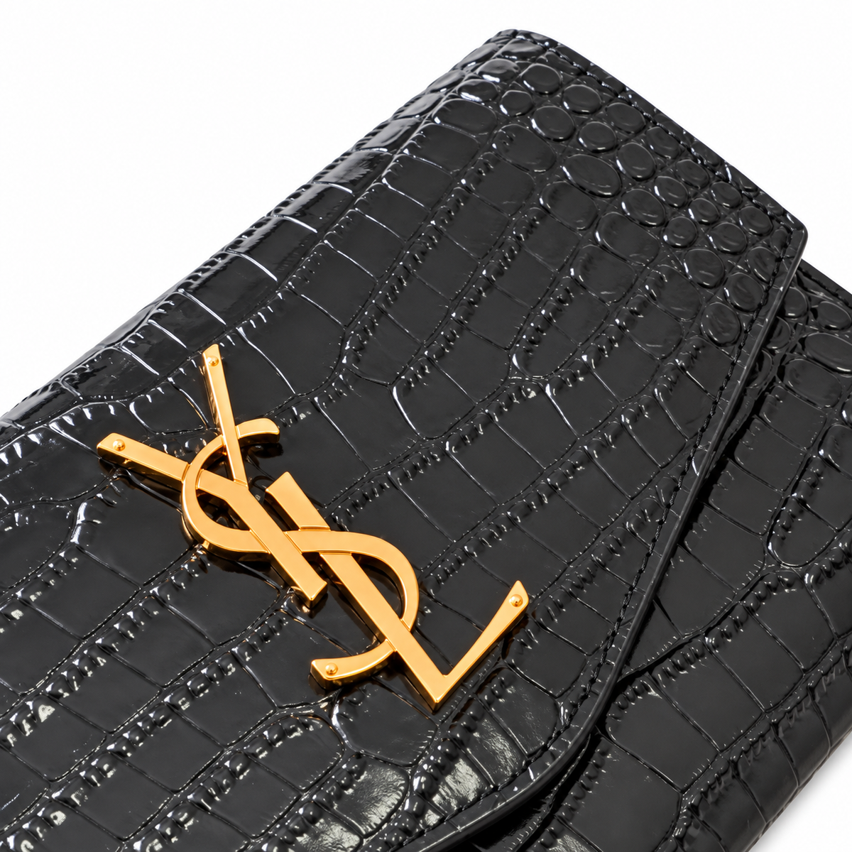 Saint Laurent Uptown Chain Wallet – Black Croc & Wallet Set