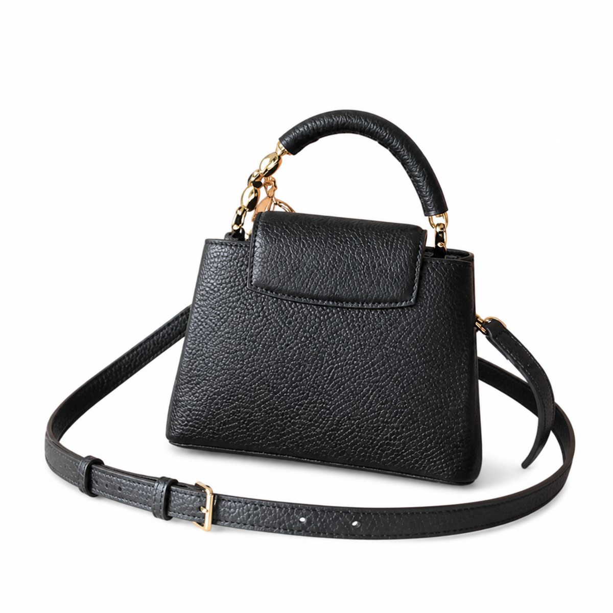 Louis Vuitton Capucines Mini Black Taurillon Leather Handbag with Gold Chain