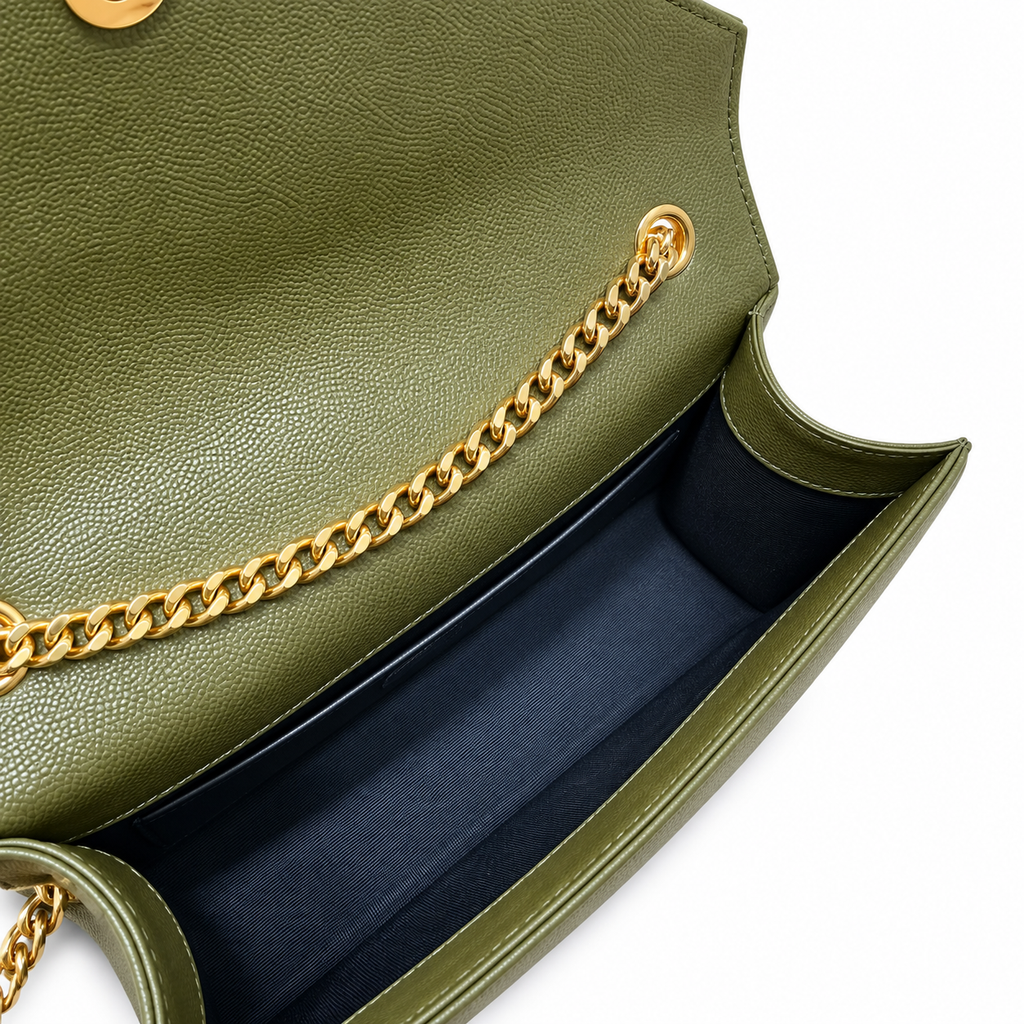 Saint Laurent YSL Envelope Bag – Olive Green Gold