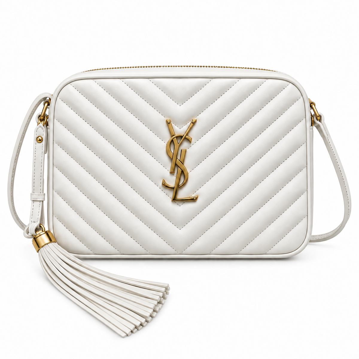 Saint Laurent YSL Lou Camera Bag – White Antique Gold