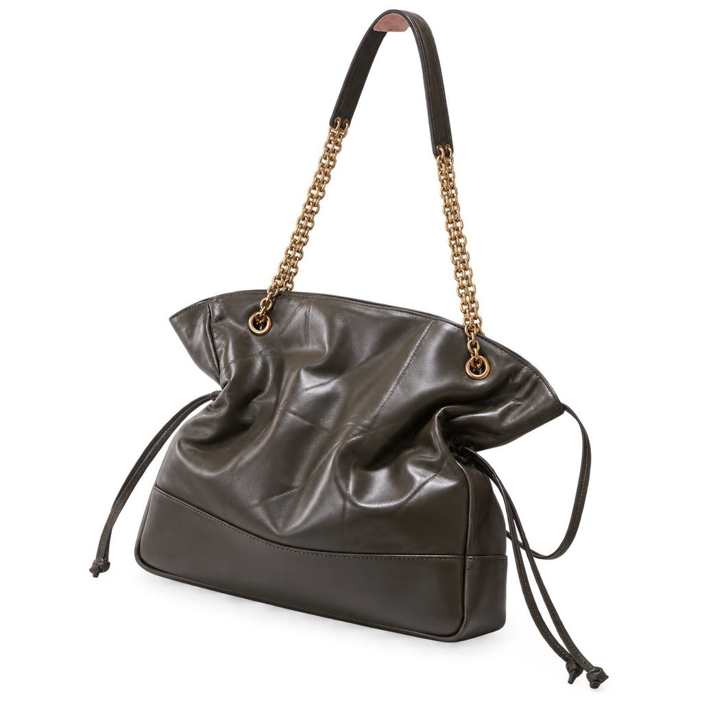 YSL Saint Laurent Bougeoir Drawstring Tote in Khaki Quilted Leather