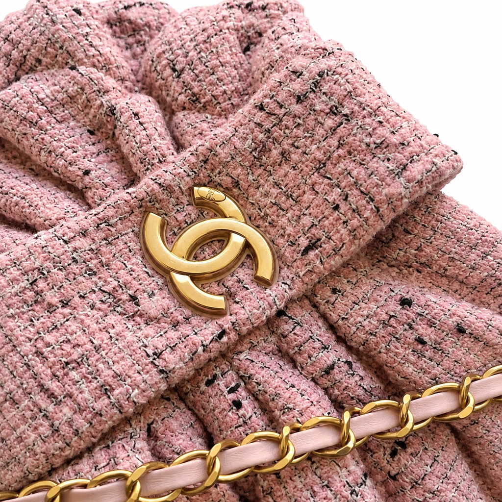 Chanel Pink Bouclé Tweed Large Shopping Tote | CC Gold Chain Pink — 29x38cm