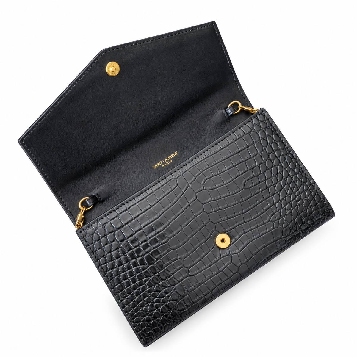 Saint Laurent Uptown Wallet Bag – Black Croc Gold YSL