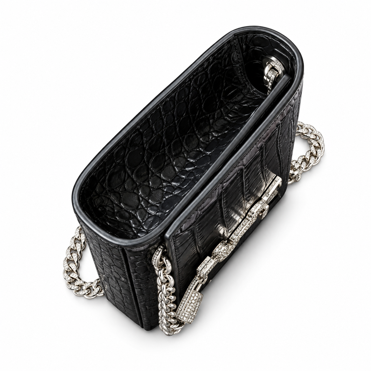 Saint Laurent YSL Kate Medium – Black Croc Gold Tassel