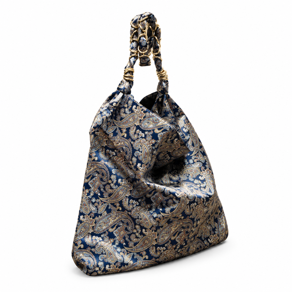 YSL Saint Laurent Squchy Hobo Bag in Navy Paisley Brocade
