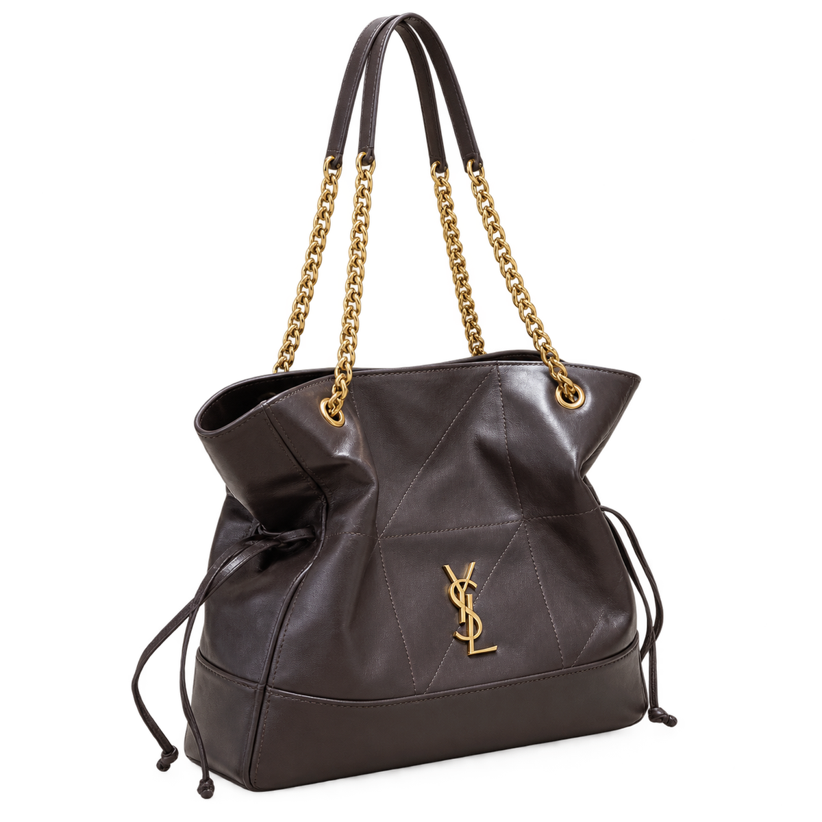 YSL Saint Laurent Jamie Tote Dark Brown Leather Gold Chain