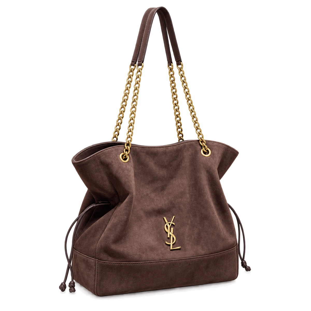 YSL Saint Laurent Jamie Tote Bag Brown Suede Gold Chain