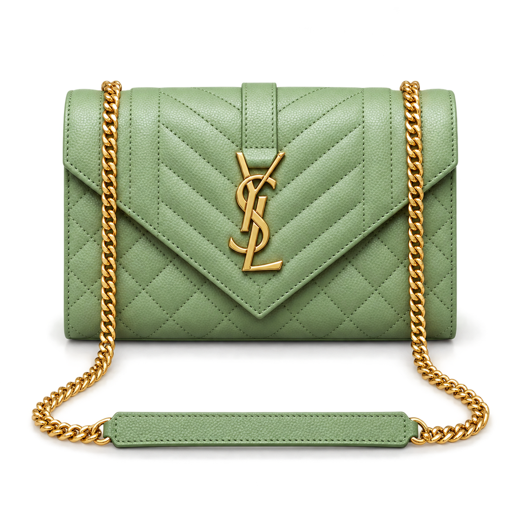 Saint Laurent YSL Envelope Bag – Sage Green Gold