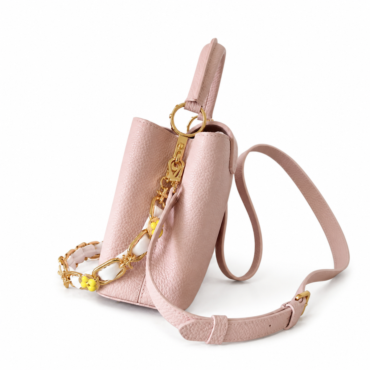 Louis Vuitton Capucines BB Pink Taurillon Leather Handbag with Floral Chain Strap