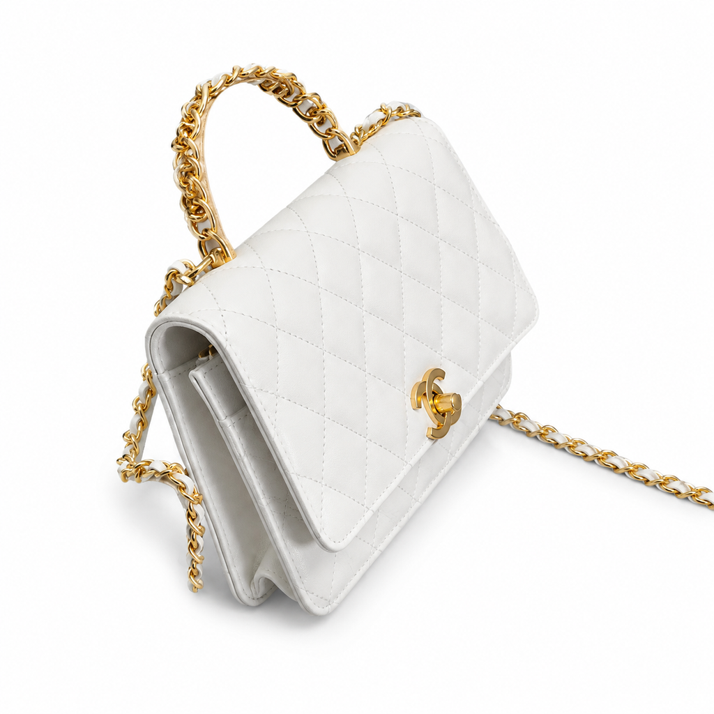 Chanel Ivory Quilted Top-Handle Chain Crossbody Bag