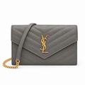 YSL Saint Laurent Envelope Chain Wallet in Dark Grey Matelassé Leather