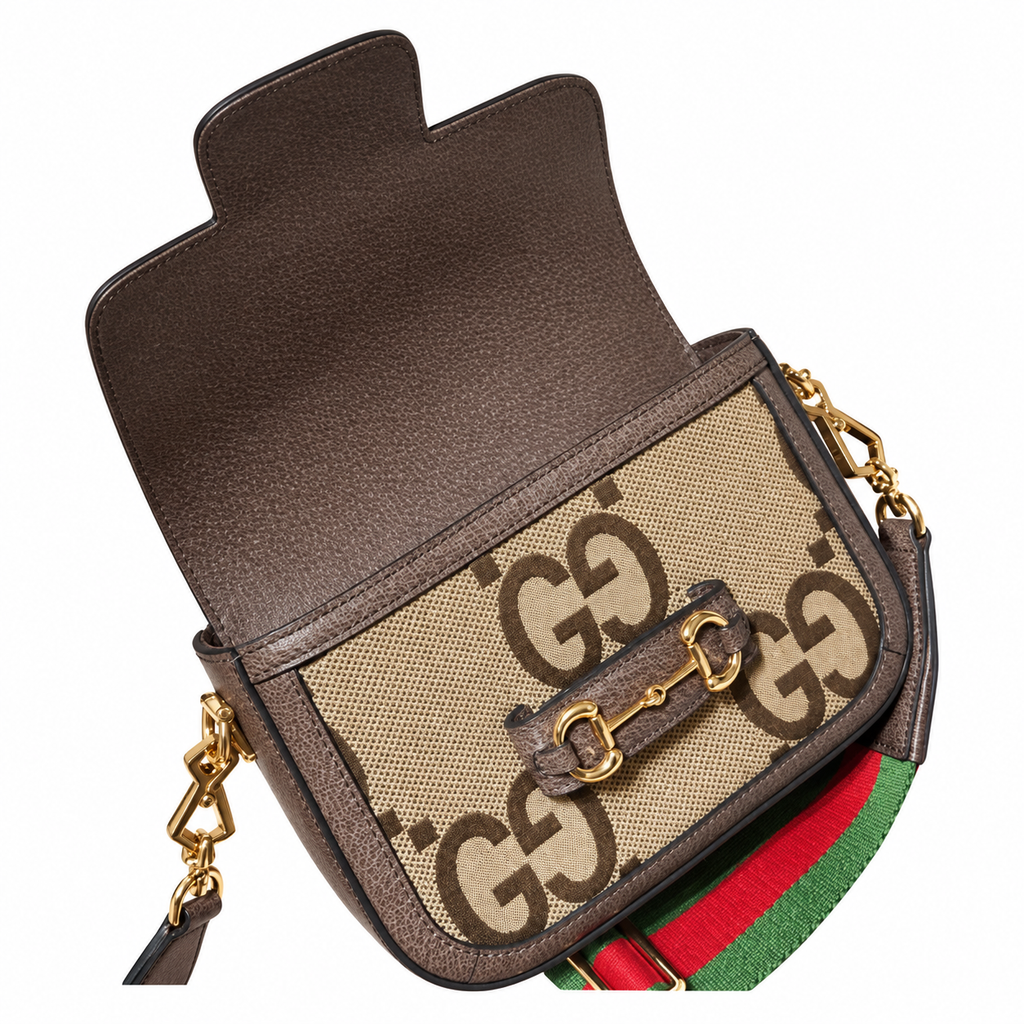 Gucci Horsebit 1955 Mini Bag in Jumbo GG Canvas with Dark Brown Leather Trim