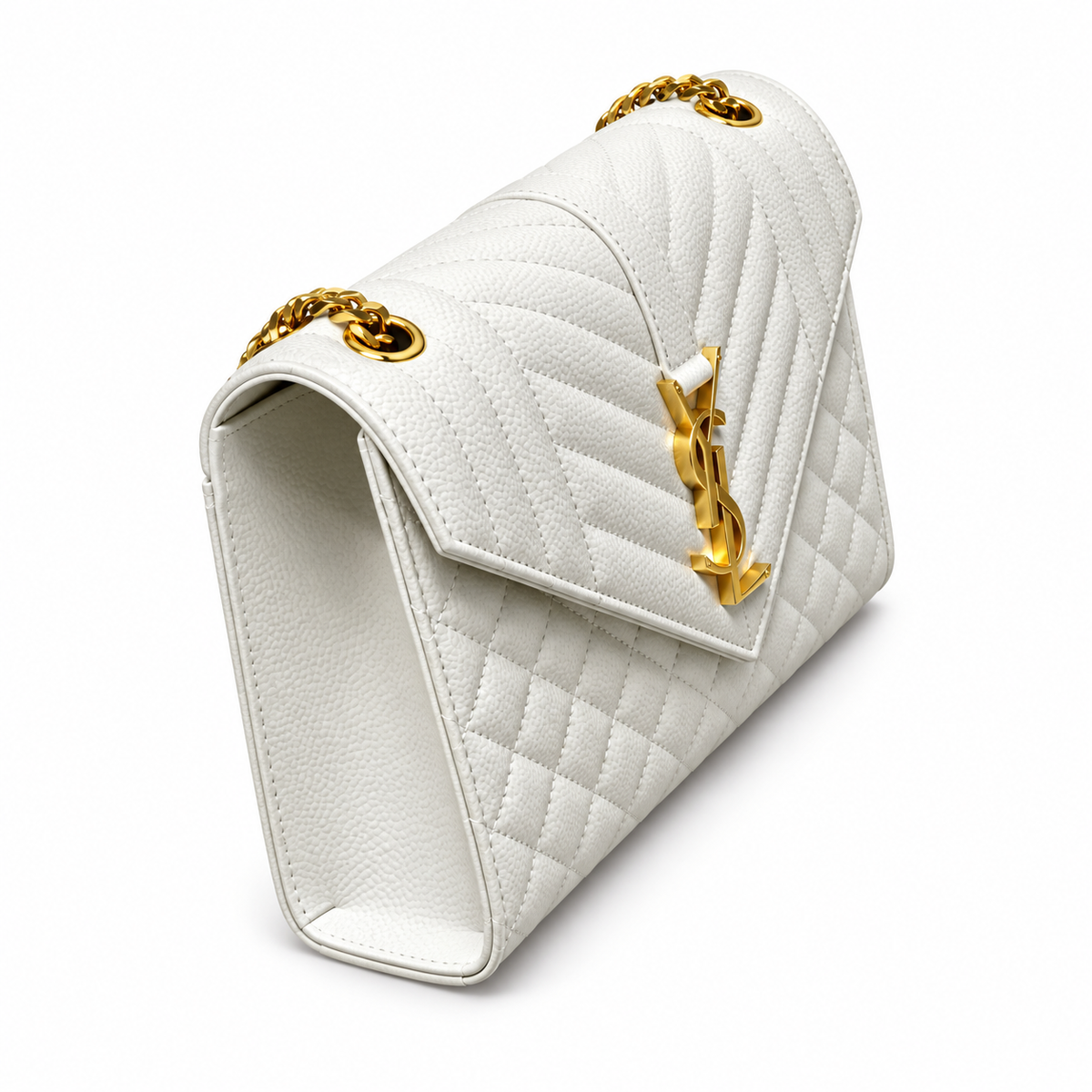 Saint Laurent YSL Envelope Bag – White Gold Chain